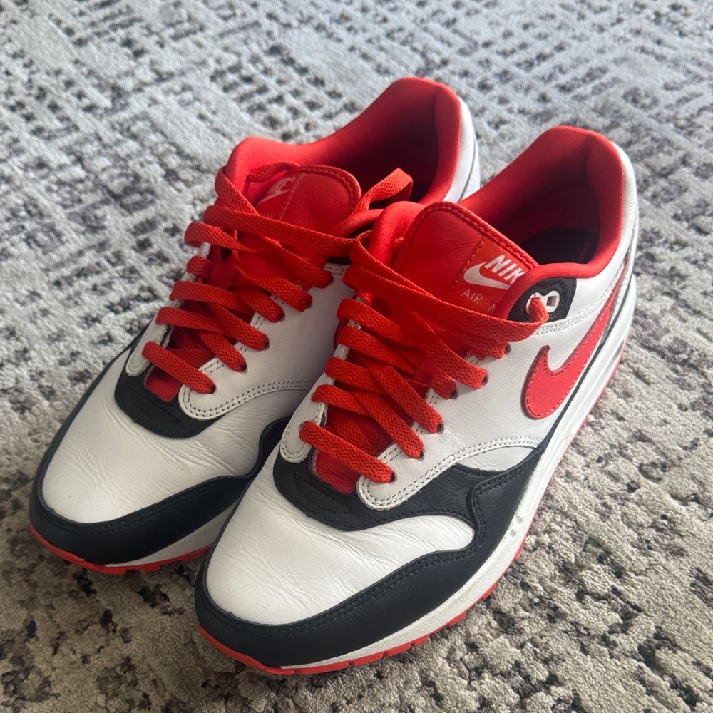 Nike Air Max Red, White, and Black Sneakers